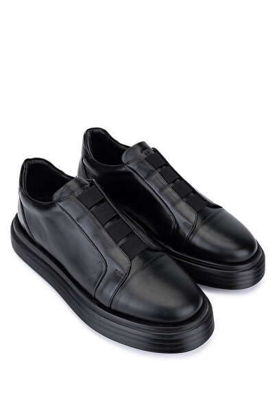 Tamer Tanca Men's Genuine Leather Black Sneakers & Sports Shoes