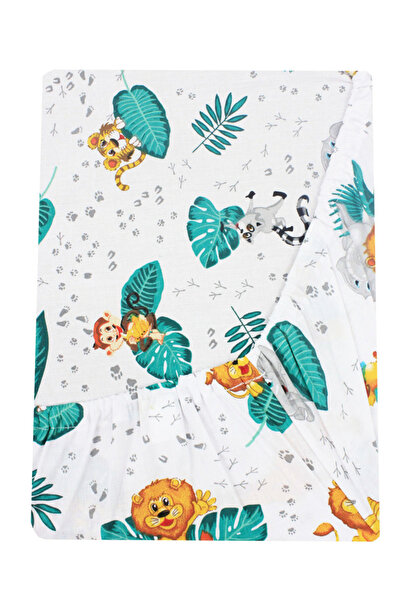 PRICHINDEL Cearșaf cu elastic în bumbac, animale din junglă, 120x60 cm, multi...