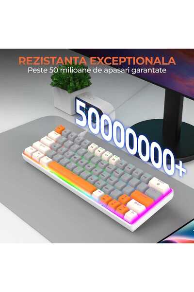 Timebox 60% mechanical keyboard, 63 keys, LED, Red switch, Type-C, portable, gray-orange