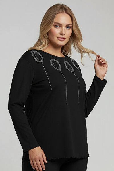 Mivoon Γυναικεία μπλούζα με μακρύ μανίκι με λεπτομέρεια από πέτρα, ελαστική μπλούζα