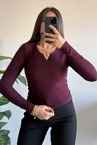 CİDDE Women's Collar Metal Ottoman Fabric Body Blouse