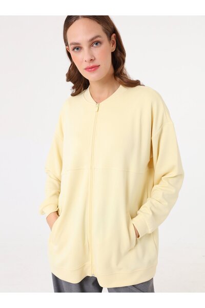Benin Basic Design Draped Sweatshirt - Light Yellow -