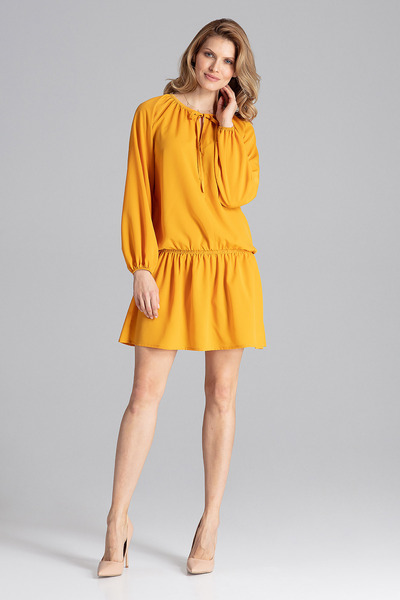 Figl Yellow summer mini dress with ruffles - Elegant and light M661 size L/XL