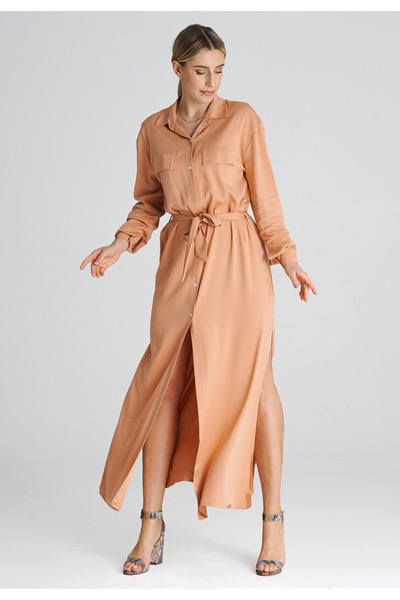 Figl Maxi shirt dress with collar, orange, M1000, size S