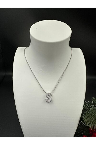 staınless steel Gümüş Renk Taşlı S Harfi Kolye