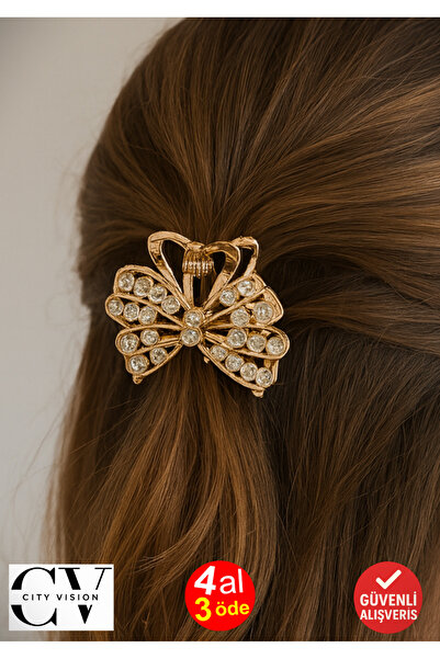 cityvision Gold Color 4.5 cm Metal Hair Clip with Stone Butterfly Pattern – Sparkling and Elegant Design