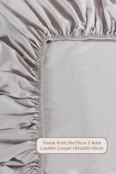 Elart Fitted Sheet Set Double Size 100% Cotton Ranforce (160X200 cm) Gray
