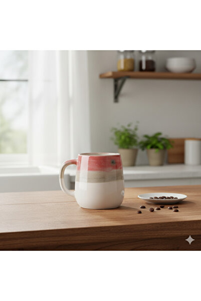 AYAS SERAMİK El Yapımı Seramik Kupa | Pembe Altın Beyaz Sırlı Kahve Kupası