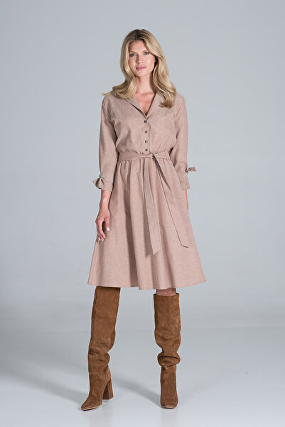 Figl Beige midi dress with belt - M838 size S