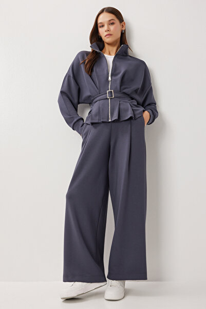 Lovelyİstanbul Belted Top and Bottom Modal Set Lby0024 Smoked