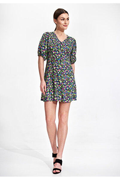 Figl Summer mini dress with colorful flowers, closed with buttons - M881 size XL