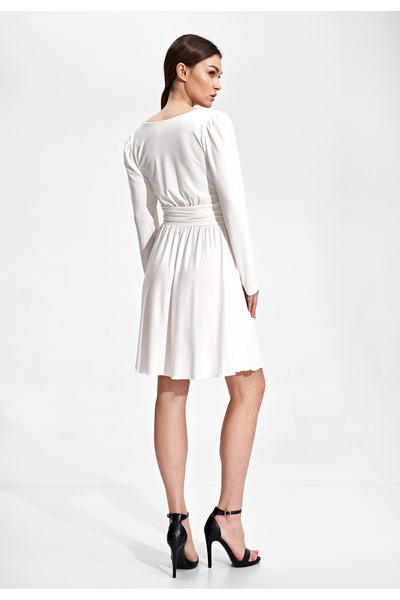 Figl Elegant white knee-length dress with long sleeves - M861 size XL