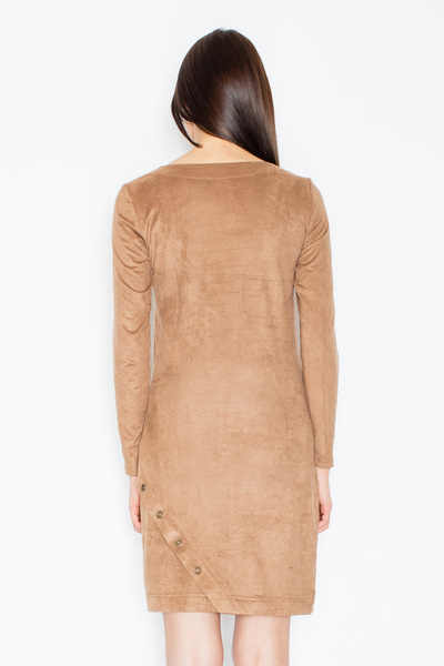 Figl Elegant brown suede dress with long sleeves - M455 size M