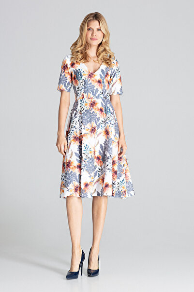 Figl Floral Printed midi evening dress with short sleeves - M673 size L