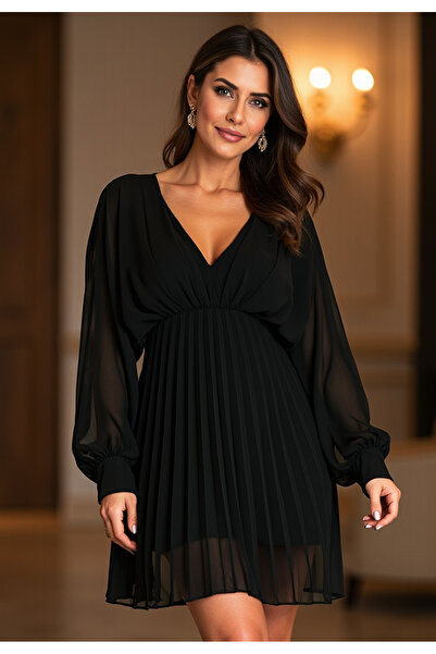 Figl Rochie elegantă cu mânecă lungă - Rochie din șifon - Rochie neagră M1165...