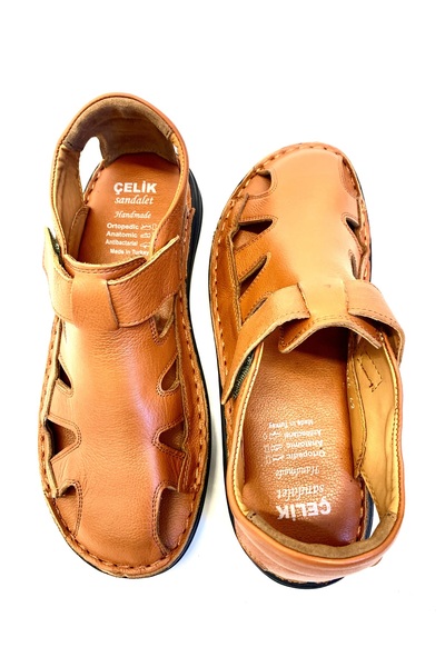 Çelik Men's Tan Genuine Leather Sandals