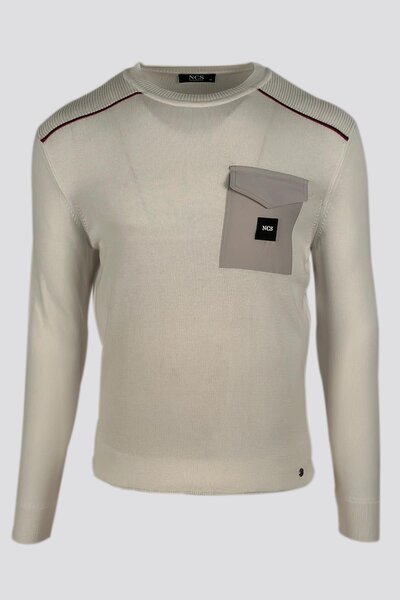 NCS Men's Knitwear Crew Neck Pocket Detailed White 3753