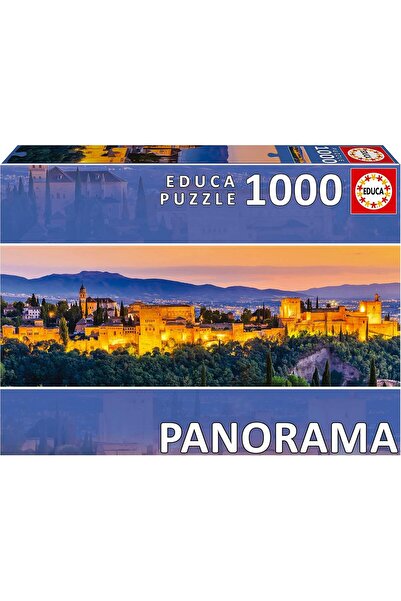 EDUCA - Alhambra & Granada Sunset Panorama Jigsaw Puzzle, 1000 pcs, includes glue, 96 x 34 cm, 14+