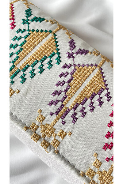 Zaytoon White Color Gold and Colorful Embroidered Snap Closure Women's Hand Wallet 19*11 cm A100020