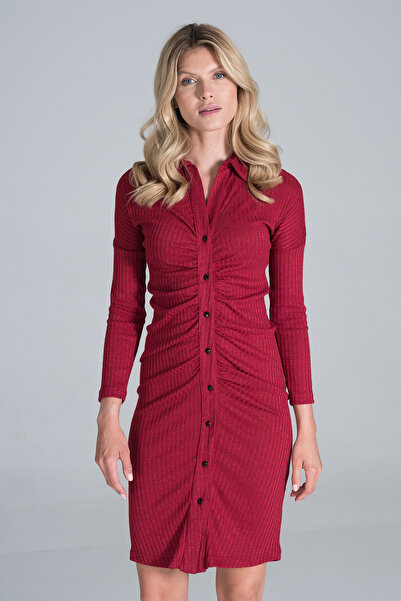 Figl Elegant midi dress with long sleeves, striped pattern, red - M824 size S