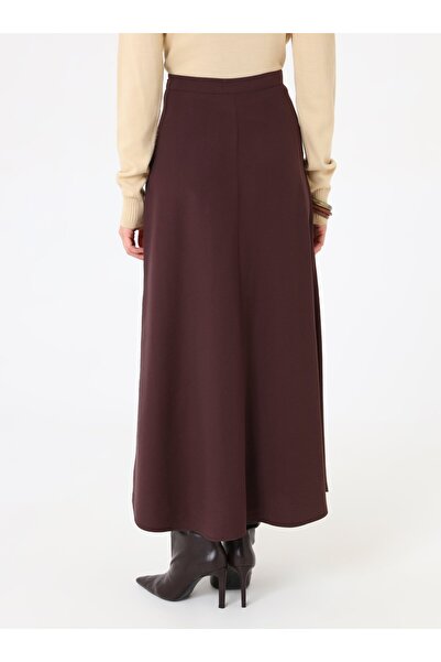 Refka Gabardine Fabric A-Line Classic Skirt - Brown -