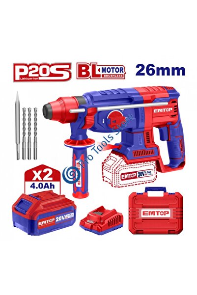 EMTOP Ciocan rotopercutor cu 2 baterii de 4,0 Ah, 22 mm, motor fără perii, ge...