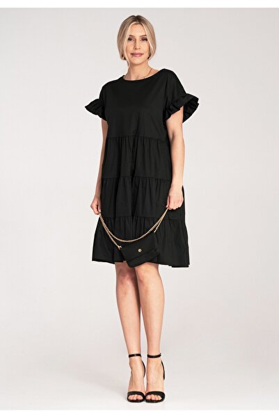 Figl Rochie de vară din bumbac - Rochie cu volane - Rochie neagră M1182 mărim...