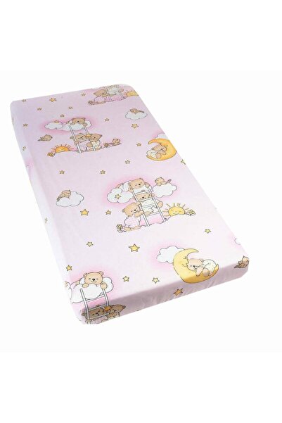 PRICHINDEL Cearșaf cu elastic, pătuț 120x60 cm, Ursuleț Somnoros, Roz