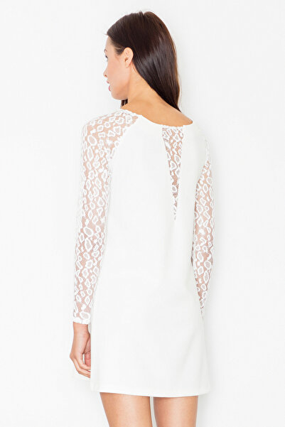 Figl White mini dress with lace sleeves - elegant and stylish - M470 size M