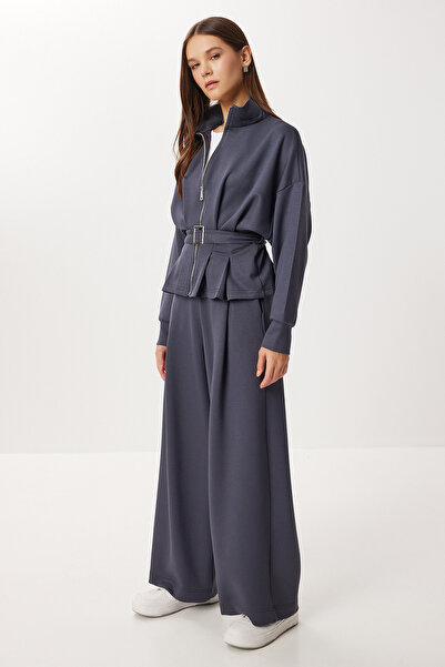 Lovelyİstanbul Belted Top and Bottom Modal Set Lby0024 Smoked