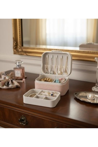 bity thok Elegant pink and white jewelry box with a double compartment design