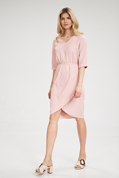 Figl Rochie roz petrecută cu talie elastică și mâneci scurte - M702 mărimea XL