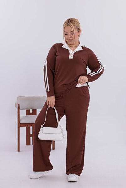Siyezen Plus Size Gold Button Detailed Striped Suit