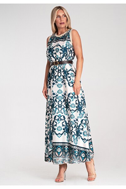 Figl Printed dress - Elegant maxi dress - Blue dress M1214 size S/M