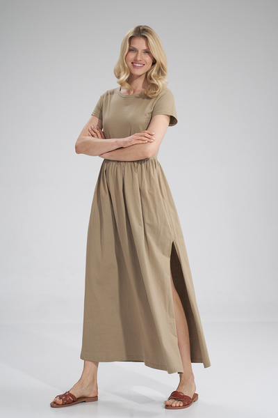 Figl Long beige cotton dress with Slit - M787 size XL