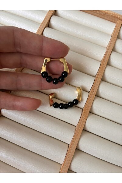 ARİ TAKI Black Gold Bead Steel Earrings