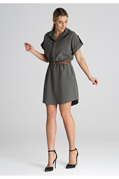 Figl Rochie lejeră cu curea, măsliniu M1001, mărimea L