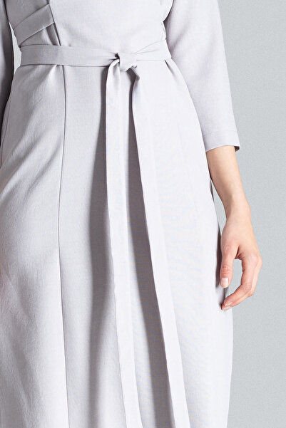 Figl Elegant and fashionable midi dress, gray, with belt and slits - M631 size L