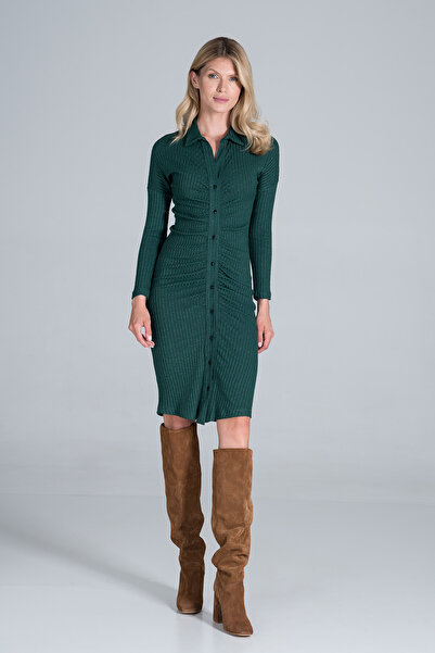Figl Elegant midi dress with long sleeves and striped pattern - M824 size S