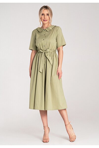 Figl Rochie midi cămașă pentru femei - Rochie midi cămașă - Rochie verde M117...
