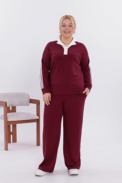 Siyezen Plus Size Gold Button Detailed Striped Suit