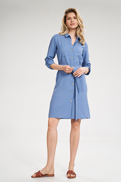 Figl Blue shirt dress with belt, pockets and 3/4 sleeves - M701 size S