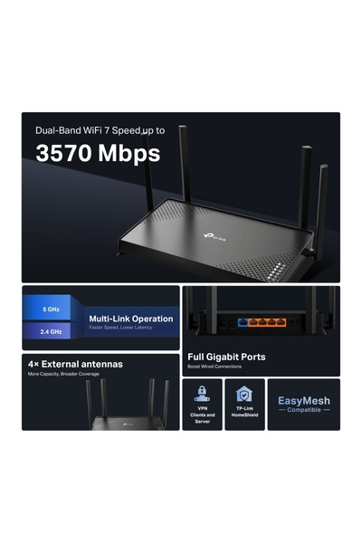 TP-LINK Archer BE220 BE3600 Dual-Band Wi-Fi 7 Router