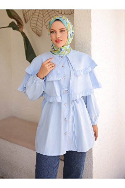 Nergis Neva Butik Double Caped Tunic - Blue - Nergis Neva