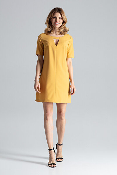 Figl Elegant yellow mini dress with neckline - M634 size M