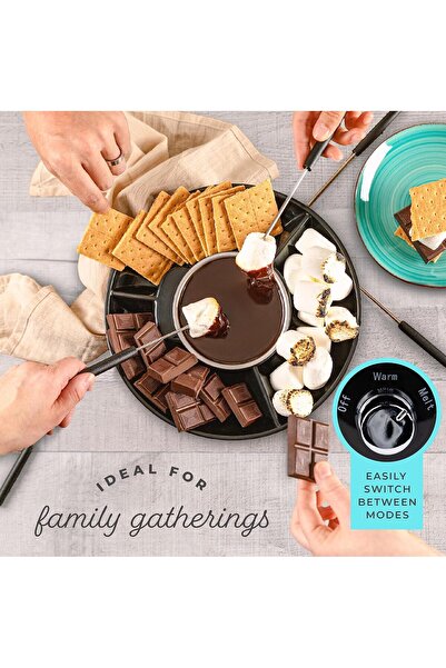 Saharaz Electric Fondue Pot,Temperature Control,Detachable Serving Trays, 4 Roasting Forks,Date Night Idea