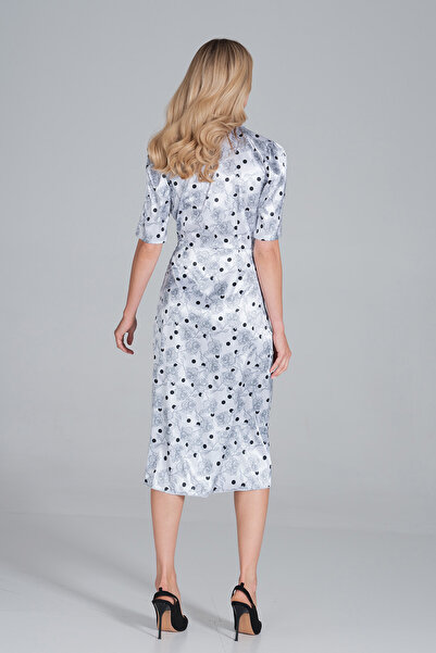 Figl Elegant satin dress with polka dots and pleats - For special occasions - M852 size S