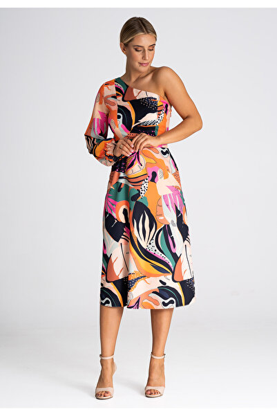 Figl Elegant one-shoulder long-sleeved dress, colorful M961, size M