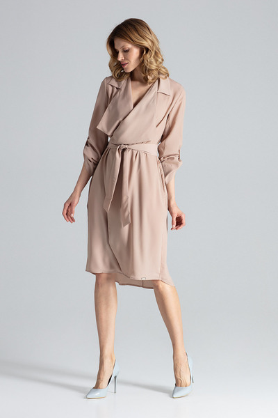 Figl Beige wrap dress with belt and long sleeves - M464 size L