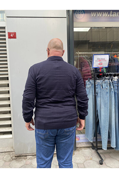 DURVEN Men's Plus Size Half Zip Knit Sweater - Navy Blue